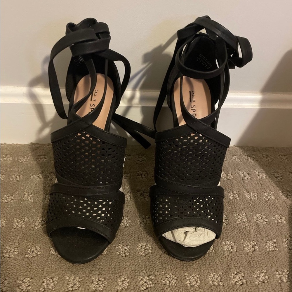 Call It Spring Black Lace-Up Heels